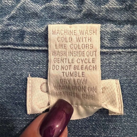 Vintage Christopher & Banks Embroidered Denim Snowman Button-up Shirt, Size Med - Picture 13 of 14